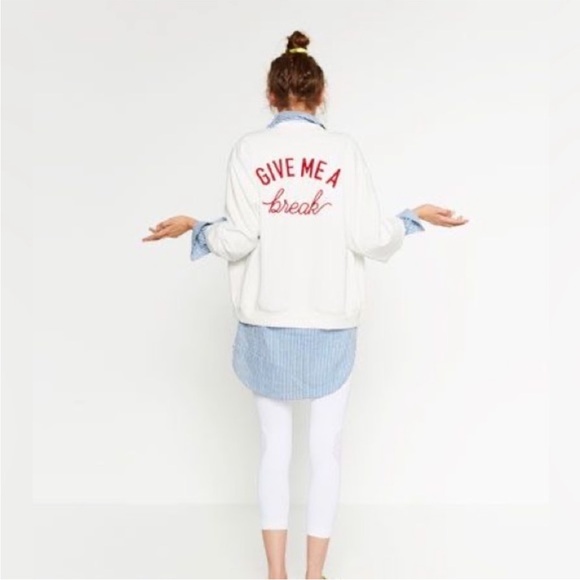 Zara Give Me A Break Bomber Jacket Small - Picture 2 of 14